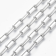 Unwelded Iron Paperclip Chains, Drawn Elongated Cable Chains, with Spool, Platinum, 13.7x5.6x1.5mm, about 32.8 Feet(10m)/roll(CH-S125-18B-02)