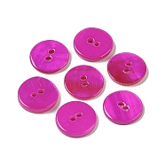 Spray Paint Natural Freshwater Shell Button, 2-Hole, Flat Round, Magenta, 11.5x1.5mm, Hole: 1.4mm(BSHE-H018-15B)