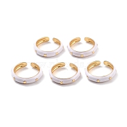 Brass with Enamel Rings,  Long-Lasting Plated, Lead Free & Cadmium Free & Nickel Free, Real 18K Gold Plated, Ghost White, 4mm, Inner Diameter: 17mm(RJEW-K236-01B)
