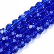 Transparent Glass Beads, Faceted(32 Facets), Round, Medium Blue, 4mm, Hole: 0.7mm, about 87~93pcs/strand, 32~33cm(EGLA-A035-T4mm-D21)