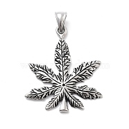 PVD Vacuum Plating 304 Stainless Steel Pendants, Pot Leaf/Hemp Leaf Shape, Antique Silver, 47x39x2.5mm, Hole: 9x5mm(STAS-E058-23AS-1)