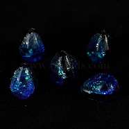 Gradient Color & Luminous Handmade Silver Foil Lampwork Beads, Glow in the Dark, Teardrop, Blue, 16x12x12mm, Hole: 1mm(LAMP-I028-07A)