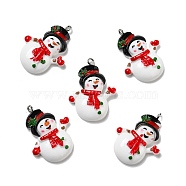 Opaque Resin Pendants, with Platinum Tone Iron Loops, Christmas Theme, Snowman, White, 34x25x7.5mm, Hole: 3mm(RESI-D055-001P)
