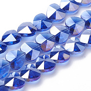 Electroplate Glass Beads, AB Color Plated, Faceted, Heart, Blue, 10x10x6.5mm, Hole: 1mm(X-EGLA-Q091-10mm-A07)