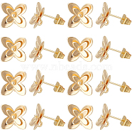 20Pcs Brass Stud Earring Findings, for Half Drilled Beads, Flower, with 20Pcs Ear Nuts, Real 18K Gold Plated, 10.5x11x3mm, Pin: 0.8mm(KK-BBC0010-85)
