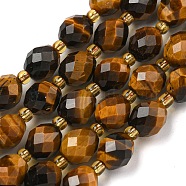 Natural Tiger Eye Beads Strands, Faceted, Oval, with Seed Beads, 8~9x6~8mm, Hole: 1~1.2mm, about 17~19pcs/strand, 7.09~7.87 inch(18~20cm)(G-N342-60)