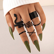 Alloy Snake Gothic Stackable Finger Rings Set for Women, Electrophoresis Black, Inner Diameter: 15~17mm, 6Pcs/set(FIND-PW0009-02D)