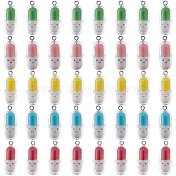40Pcs 5 Colors Translucent Plastic Pendants, Pill Capsule Charm, with Platinum Tone Iron Loops, Mixed Color, 29x10.5mm, Hole: 2mm, 8pcs/color(KY-SC0001-75)