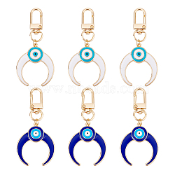 4Pcs 2 Colors Alloy Enamel Turkish Evil Eye Pendant Decoration, with Iron Swivel Clasps, Clip-on Charms, for Keychain, Purse, Backpack Ornament, Stitch Marker, Double Horn/Crescent Moon, Mixed Color, 7.7cm, 2pcs/color(KEYC-AR0001-13)