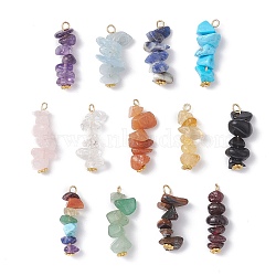 13Pcs Natural Mixed Gemstone Pendants, Chip Charms with 304 Stainless Steel Loops and Alloy Flower, Golden, 24~26x7~12x6~8mm, Hole: 1.8~2mm(X1-PALLOY-JF02145-01)