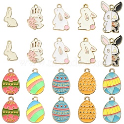 20Pcs 10 Styles Alloy Enamel Pendants, Cadmium Free & Lead Free, Light Gold, Rabbit & Egg Charms, Mixed Color, 17~27.5x11~17.5mm, 2pcs/style(ENAM-YW0008-70)