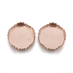 304 Stainless Steel Cabochon Settings, Lace Edge Bezel Cups, Flat Round, Rose Gold, Tray: 15mm, 17.5x4mm(STAS-P249-15RG)