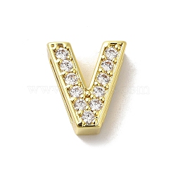 Brass Micro Pave Cubic Zirconia Beads, Lead Free & Cadmium Free, Long-Lasting Plated, Real 18K Gold Plated, Letter V, 12x10.5x5mm, Hole: 9x2mm(KK-H487-25G-22)