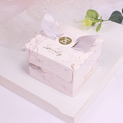 Paper Candy Boxes, with Polyester Ribbon, for Bakery Box, Baby Shower Gift Box, Square, White, 6.5x6.5x4.5cm(CON-TAC0005-02A)