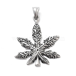 PVD Vacuum Plating 304 Stainless Steel Pendants, Pot Leaf/Hemp Leaf Shape, Antique Silver, 47x39x2.5mm, Hole: 9x5mm(STAS-E058-23AS-1)