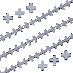 2 Strands Electroplated Non-Magnetic Synthetic Hematite Beads Strands, Faceted, Cross, Black, 10x10x4mm, about 20pcs/strand, 16 inch(G-FH0002-58)