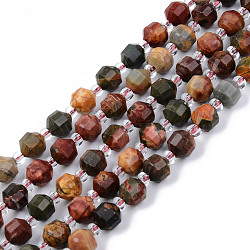 Natural Picasso Stone/Picasso Jasper Beads Strands, Round, Faceted, 7~8x8mm, Hole: 1.2mm, about 35~37pcs/strand, 14.76 inch(37.5cm)(G-R482-19-8mm)
