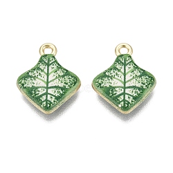 Printed Alloy Pendants, Rack Plating, Leaf Charms, Cadmium Free & Nickel Free & Lead Free, Golden, Medium Sea Green, 19x15.5x3.5mm, Hole: 1.8mm(PALLOY-SZC0008-08A)