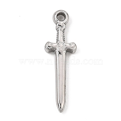304 Stainless Steel Pendants, Sword Charms, Stainless Steel Color, 31x9.5x3mm, Hole: 2.5mm(SA-CBA0563-23P)