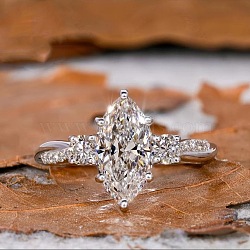 Brass Micro Pave Clear Cubic Zirconia Finger Rings, Horse Eye, Platinum, US Size 7(17.3mm)(FS-WG5249E-02)