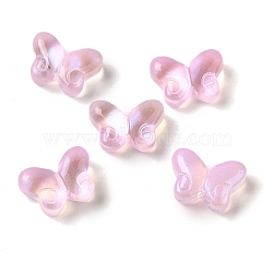 UV Plating Transparent Glass Beads, Butterfly, Pearl Pink, 10x14.5x5.5mm, Hole: 1.2mm(X-GLAA-G115-03B)