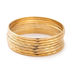 7Pcs Vacuum Plating 304 Stainless Steel Textured Ring Bangles Set for Women, Golden, 3mm, Inner Diameter: 2-1/2 inch(6.5cm)(BJEW-A011-11D-G)