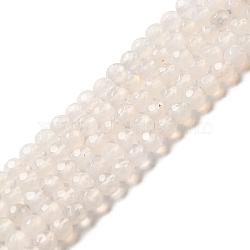 Natural White Agate Beads Strands, Faceted, Round, WhiteSmoke, 4mm, Hole: 0.5mm, about 91~93pcs/strand, 15 inch(X-G-G580-4mm-01)