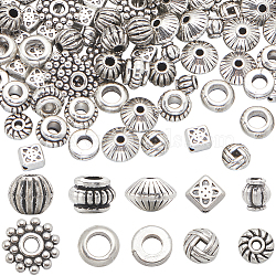 SUNNYCLUE 500Pcs 10 Styles Tibetan Style Alloy Spacer Beads, Mixed Shapes, Antique Silver, 4~9x4~9x2~5mm, Hole: 1~4mm, 50pcs/style(FIND-SC0010-59)