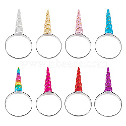 8Pcs 8 Colors Polyester Unicorn Horn Ear Elastic Headband, Hair Accessories for Child Cosplay Unicorn Party, Mixed Color, Inner Diameter: 99mm, 1pc/color(OHAR-GO0001-01)