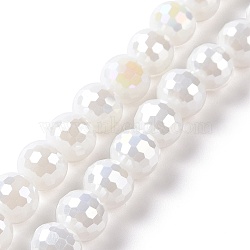 Electroplate Glass Beads Strands, AB Color Plated, Faceted(96 Facets), Round, White, 7~8mm, Hole: 1.2~1.6mm, about 68~70pcs/strand, 20.08 inch(51cm)(X-GLAA-E036-13E)