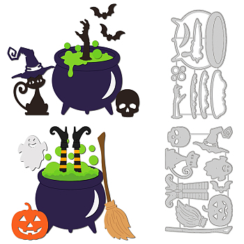 Halloween Theme Carbon Steel Cutting Dies Stencils, for DIY Scrapbooking, Photo Album, Decorative Embossing Paper Card, Stainless Steel Color, Cauldron Pattern, 67~81x125~127x0.8mm, 2pcs/set