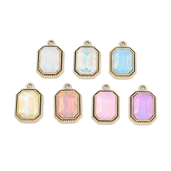 UV Plating Alloy with Mixed Color Glass Rhinestone Pendants, Cadmium Free & Lead Free, Octagon, Golden, 22x15x6mm, Hole: 2mm