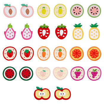26Pcs 13 Styles Opaque Resin Fruits Decoden Cabochons, with 50Pcs Acrylic Double-sided Glue Point Dots, Apple & Strawberry & Heart, Mixed Shapes, Mixed Color, 20~27.5x17~25x5.5~8mm, 2pcs/style