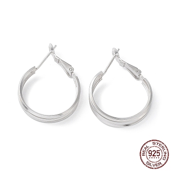 Rhodium Plated 925 Sterling Silver Hoop Earrings, Round, with S925 Stamp, Real Platinum Plated, 26x4x21mm