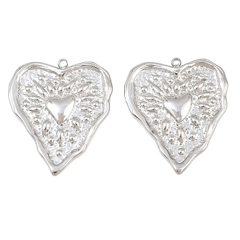 304 Stainless Steel Pendants, Heart Charms, Stainless Steel Color, 34.5x29.5x3mm, Hole: 1.8mm