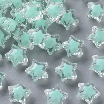 Transparent Acrylic Beads, Bead in Bead, Faceted, Star, Aquamarine, 14x15x8.5mm, Hole: 2mm, about 518pcs/500g