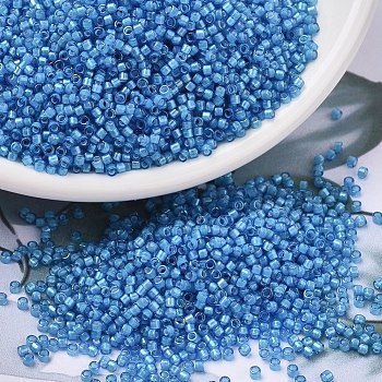 MIYUKI Delica Beads, Cylinder, Japanese Seed Beads, 11/0, (DB1783) White Lined Capri Blue AB, 1.3x1.6mm, Hole: 0.8mm, about 2000pcs/bottle, 10g/bottle