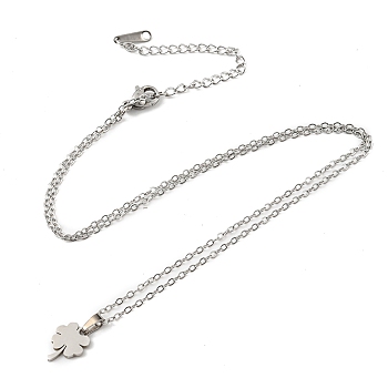 201 Stainless Steel Clover Pendant Necklace with Cable Chains, Stainless Steel Color, 17.80 inch(45.2cm)