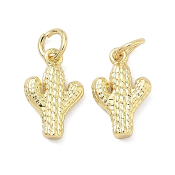 Brass Pendants, with Jump Ring, Cactus Charms, Real 16K Gold Plated, 13.5x8.5x2.5mm, Hole: 3.5mm