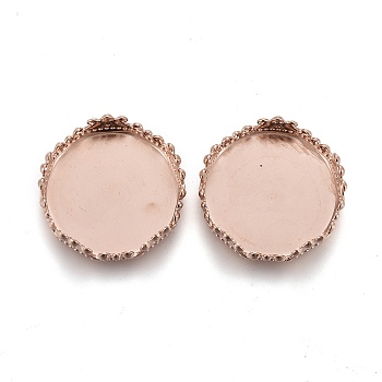 304 Stainless Steel Cabochon Settings, Lace Edge Bezel Cups, Flat Round, Rose Gold, Tray: 15mm, 17.5x4mm