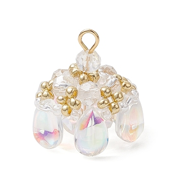 Glass & Seed Beads Pendants, Cloud, with 304 Stainless Steel Findings, Clear, 20x19x19mm, Hole: 2.5x2mm