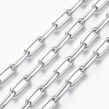 Unwelded Iron Paperclip Chains, Drawn Elongated Cable Chains, with Spool, Platinum, 13.7x5.6x1.5mm, about 32.8 Feet(10m)/roll