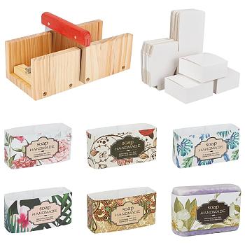 PANDAHALL ELITE Bamboo Loaf Soap Cutter Tool Sets, Rectangular Soap Mold with Wood Box, Stainless Steel Straight Cutter, Soap Paper Tag, Foldable Cardboard Paper Jewelry Boxes, Mixed Color, 24.8x11.6x8.35cm, 3pcs/set, 1set