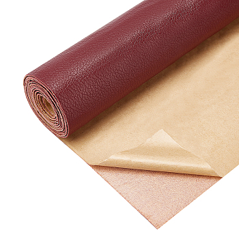 PU Leather Self-adhesive Fabric, Rectangle, Dark Red, 135x30x0.1cm