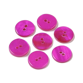 Spray Paint Natural Freshwater Shell Button, 2-Hole, Flat Round, Magenta, 11.5x1.5mm, Hole: 1.4mm