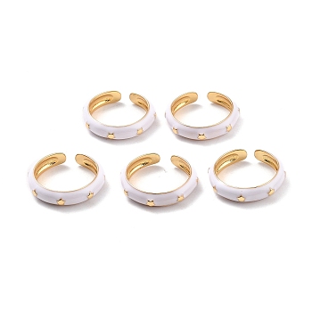 Brass with Enamel Rings,  Long-Lasting Plated, Lead Free & Cadmium Free & Nickel Free, Real 18K Gold Plated, Ghost White, 4mm, Inner Diameter: 17mm