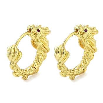 Rack Plating Brass Micro Pave Cubic Zirconia Hoop Earrings for Women, Long-Lasting Plated, Cadmium Free & Lead Free, Dragon, Real 18K Gold Plated, 16x5.5mm