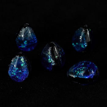 Gradient Color & Luminous Handmade Silver Foil Lampwork Beads, Glow in the Dark, Teardrop, Blue, 16x12x12mm, Hole: 1mm