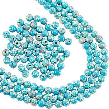 Synthetic Imperial Jasper Beads Strands, Dyed, Round, Deep Sky Blue, 6mm, Hole: 1.2mm, about 65pcs/strand, 14.76''(37.5~38cm), 3strands/box