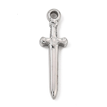 304 Stainless Steel Pendants, Sword Charms, Stainless Steel Color, 31x9.5x3mm, Hole: 2.5mm